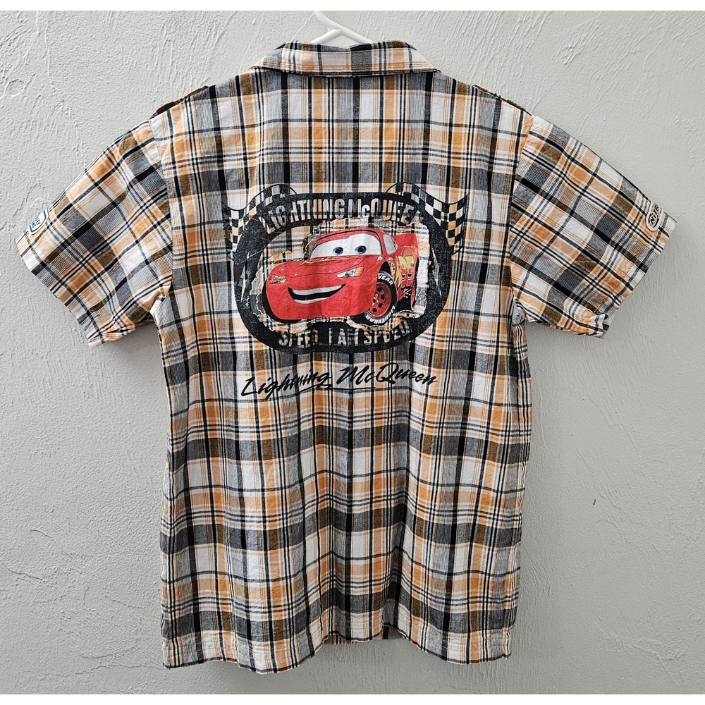 Lightning McQueen Plaid Pearl Snap Button Up Shirt Disney Park Youth Size Medium - Picture 4 of 4